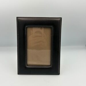 Brown‎ Faux Leather Photo Frame With White Stitching For Desk or Shelf